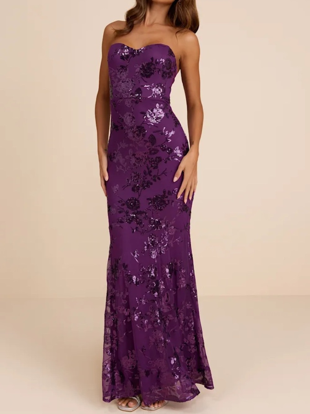 Mayley Purple Sequin Strapless Maxi Dress
